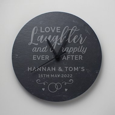 Personalised Love Laughter Slate Clock