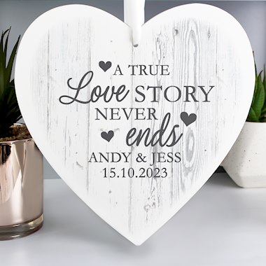 Personalised Love Story Large Wooden Heart Decoration