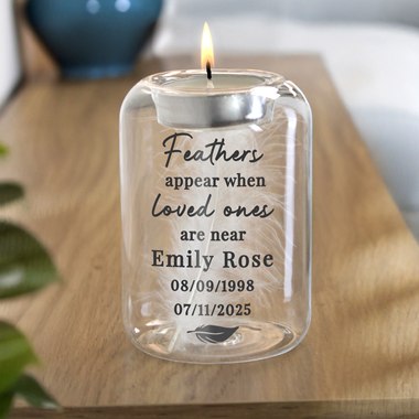 Personalised Loved Ones Memorial Feather Tealight Holder