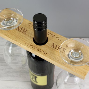 Personalised Married Couple Wine Glass & Bottle Holder