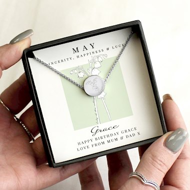 Personalised May Birth Flower Necklace and Box