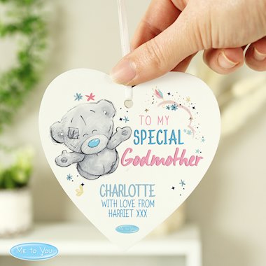 Personalised Me to You Godmother Wooden Heart Decoration