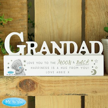 Personalised Me To You Moon and Back Wooden Grandad Ornament