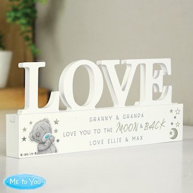 Personalised Me To You Moon and Back Wooden Love Ornament
