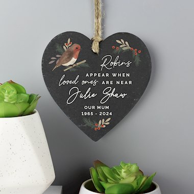 Personalised Memorial Robins Appear Slate Heart