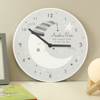 Personalised Moon Wooden Nursery Clock