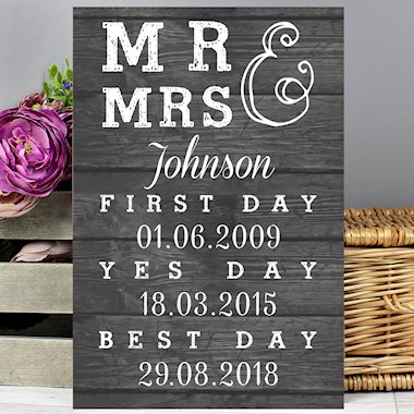 Personalised Mr & Mrs First Day Yes Day & Best Day Metal Sign