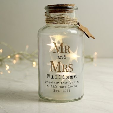 Personalised Mr & Mrs LED Glass Jar