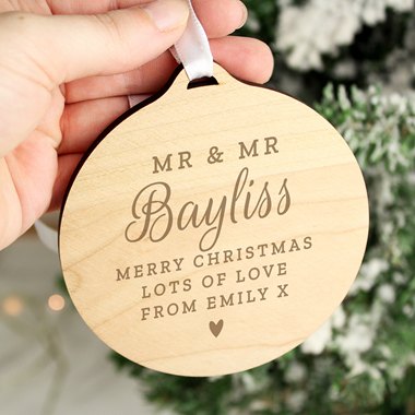 Personalised Mr & Mrs Round Wooden Decoration