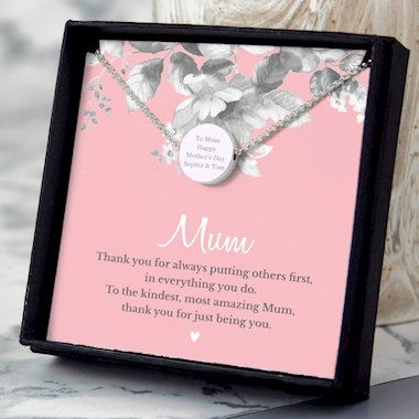 Personalised Mum Sentiment Silver Tone Necklace and Box
