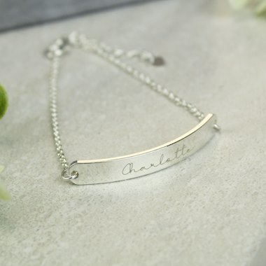 Personalised Name Only Silver Tone Bar Bracelet