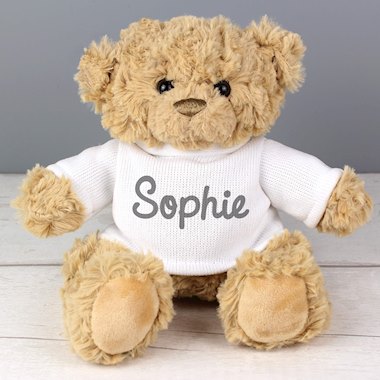 Personalised Name Only Teddy Bear- Grey Name