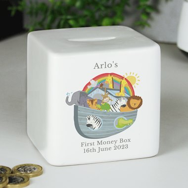 Personalised Noahs Ark Ceramic Square Money Box