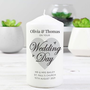 Personalised On Your Wedding Day Pillar Candle