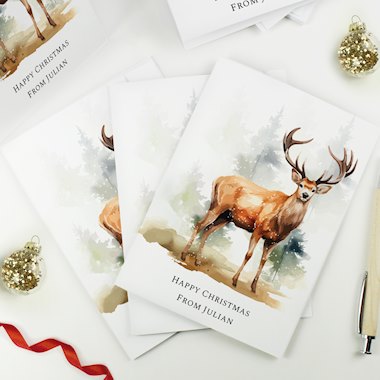 Personalised Pack of 10 Christmas Cards - Stag