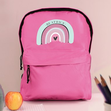 Personalised Pastel Rainbow Pink Backpack