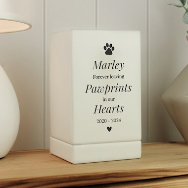 Personalised Pet Pawprints Small Wooden Urn