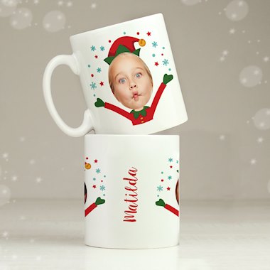 Personalised Photo Upload Christmas Elf Mug