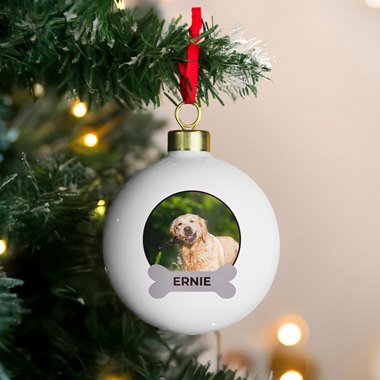 Personalised Photo Upload Dog Christmas Bauble