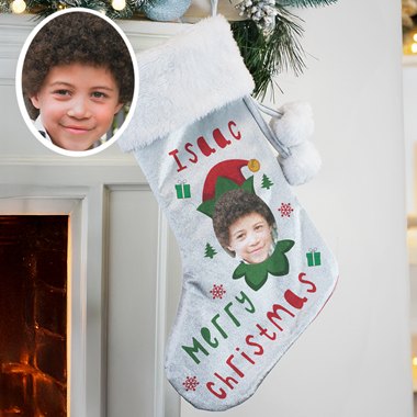 Personalised Photo Upload Elf Christmas Stocking