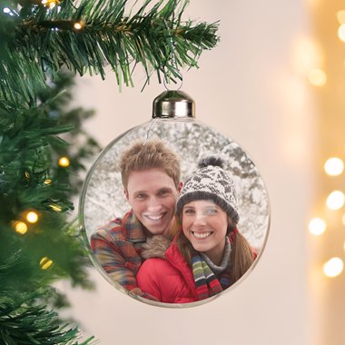 Personalised Photo Upload Glass Bauble