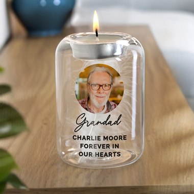 Personalised Photo Upload Memorial Feather Tealight Holder