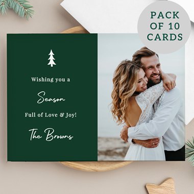 Personalised Photo Upload Pack of 10 Green Christmas Cards