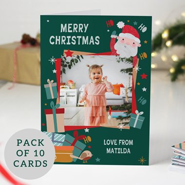Personalised Photo Upload Pack of 10 Santa Christmas Cards
