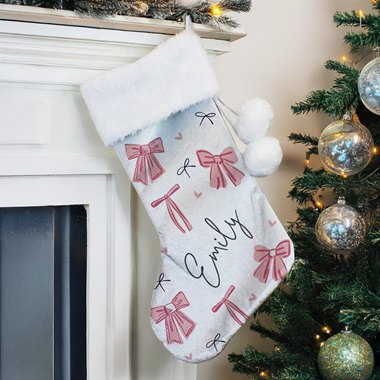 Personalised Pink Bow Christmas Stocking