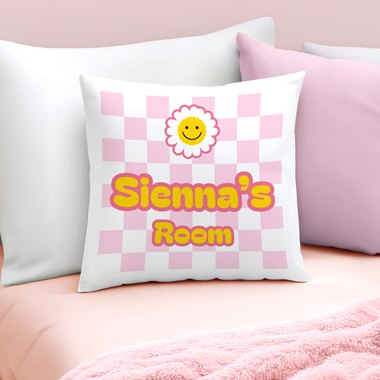 Personalised Pink Check Childrens Bedroom Cushion