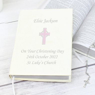 Personalised Pink Cross Holy Bible - Eco-friendly - King James Version