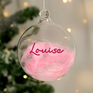 Personalised Pink Feather Bauble