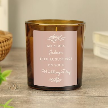 Personalised Pink Label Amber Glass Candle