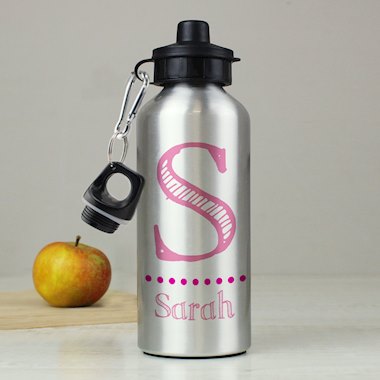 Personalised Pink Name Silver Drinks Bottle