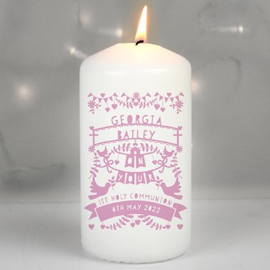 Personalised Pink Papercut Style Pillar Candle