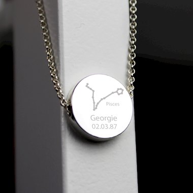 Personalised Pisces Zodiac Star Sign Silver Tone Necklace (February 19th - March 20th)