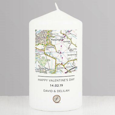Personalised Present Day Map Compass Pillar Candle