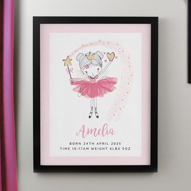 Personalised Princess Ballerina Black Poster Frame