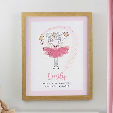 Personalised Princess Ballerina Oak Poster Frame