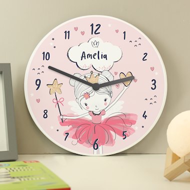 Personalised Princess Ballerina Wooden Childrens Clock