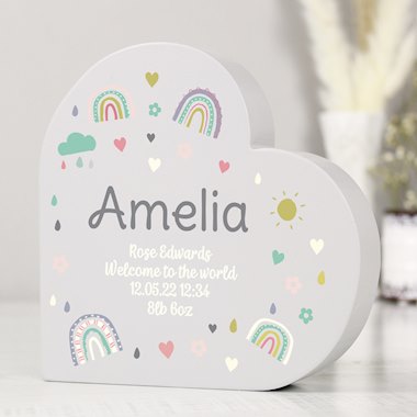 Personalised Rainbow Free Standing Heart ornament