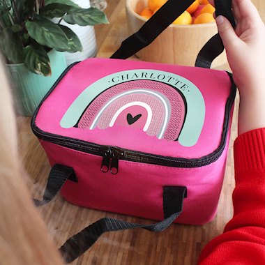 Personalised Rainbow Pink Lunch Bag