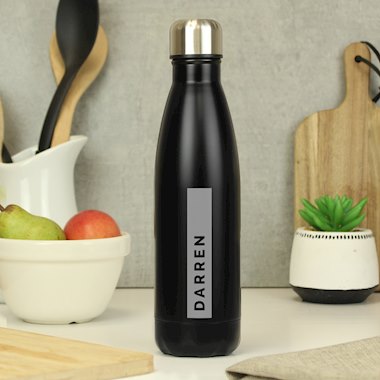 Personalised Rectangle Black Metal Insulated Drinks Bottle