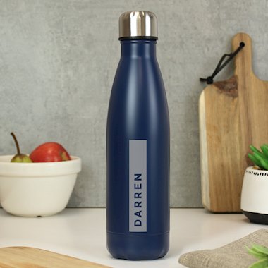 Personalised Rectangle Navy Metal Insulated Drinks Bottle