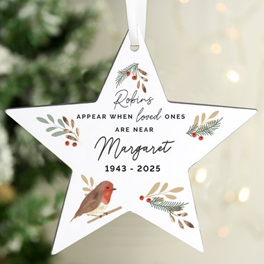 Personalised Robin Memorial Star Ornament