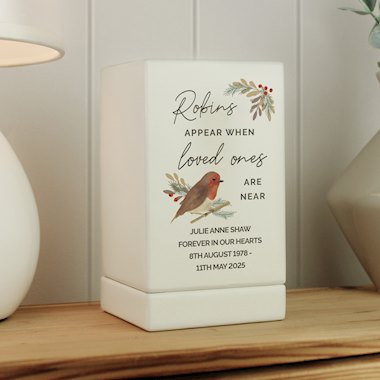 Personalised Robins Appear Small Wooden Urn