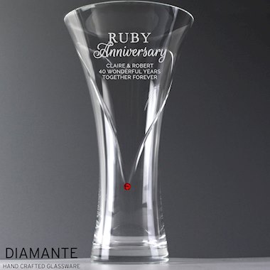Personalised Ruby Anniversary Hand Cut Diamante Heart Vase