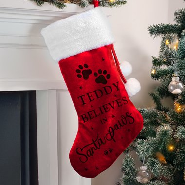 Personalised Santa Paws Christmas Red Stocking