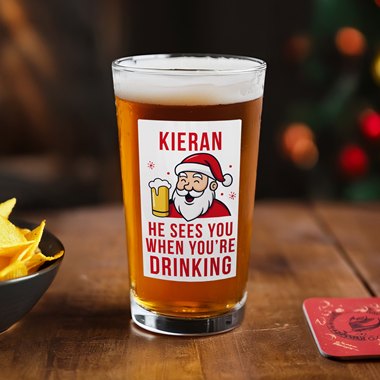 Personalised Santa Pun Christmas Beer Glass