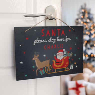Personalised Santa Stop Here Slate Sign